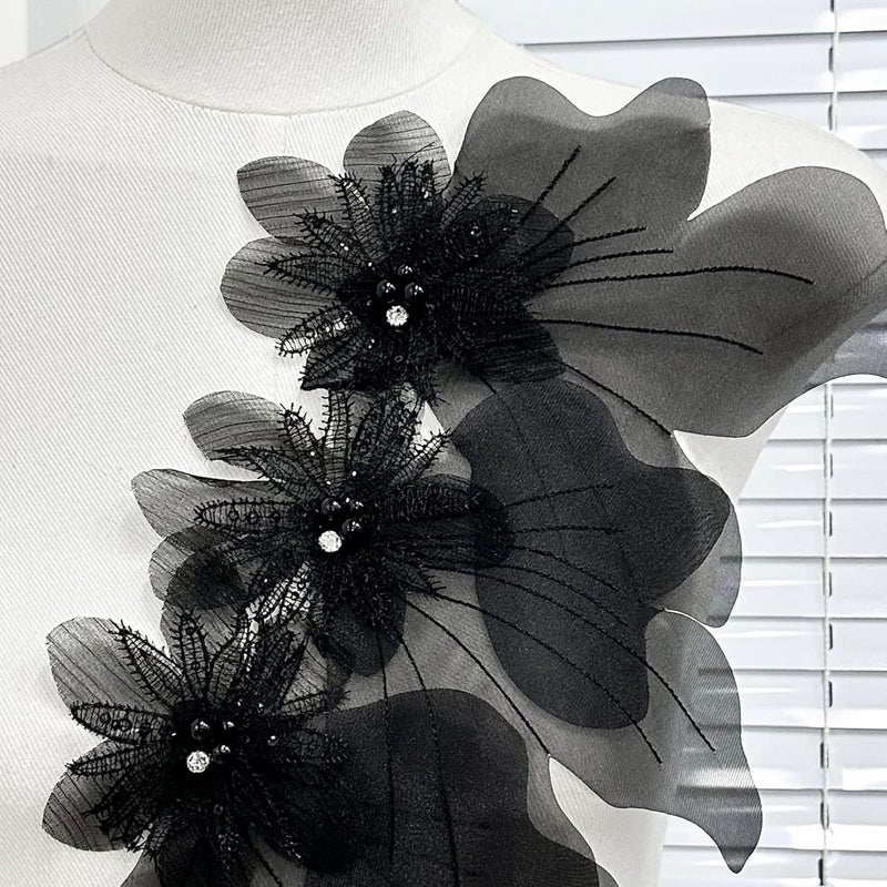 JRYYR Flower Lace Appliques, 3D Embroidery Patches for Dresses, Flower Appliques for Clothing, Bags, Jewelry DIY Crafts (Black-1) - Image 3